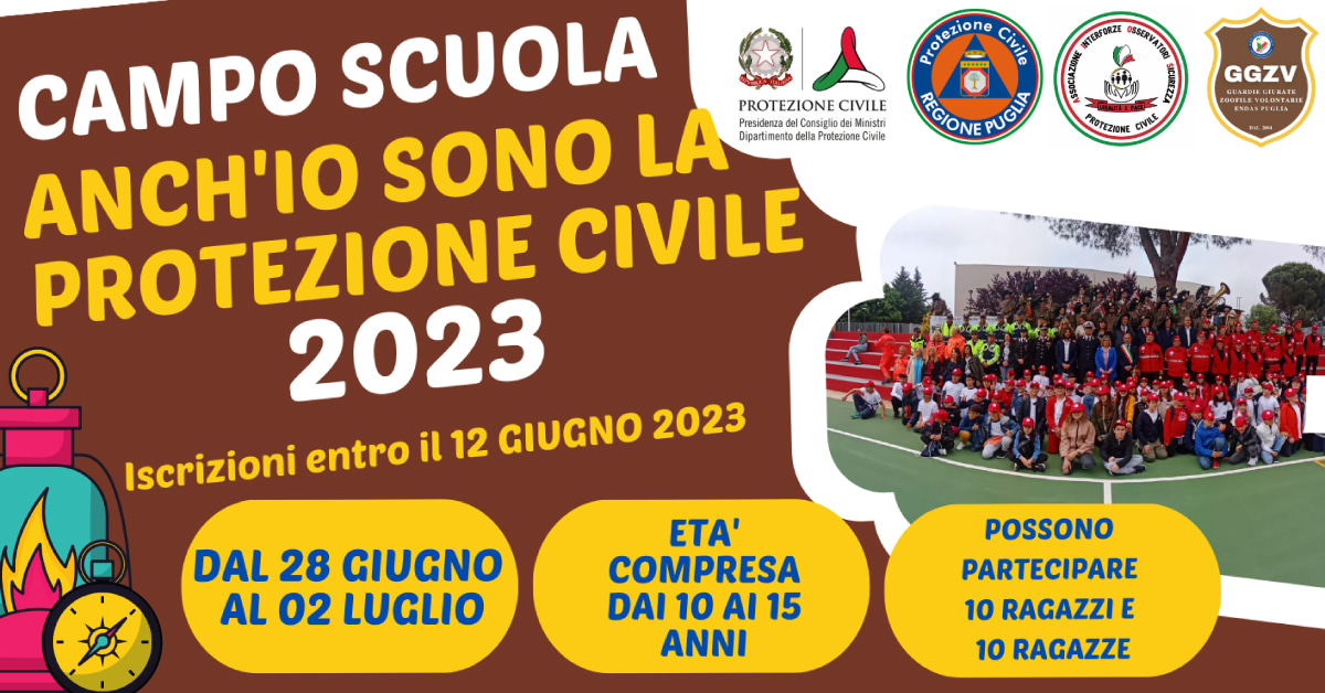 Banner Campo Scuola Anch'io sono la Protezione Civile 2023 AIOS