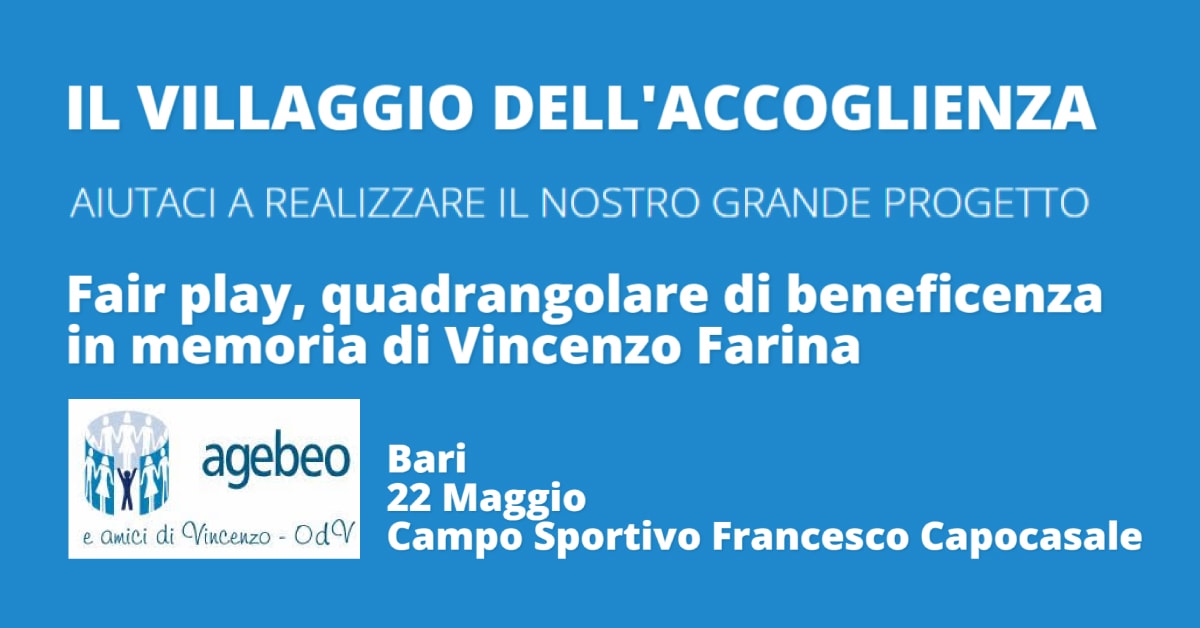 Banner FAIR PLAY Torneo di calcio beneficenza Villaggio Accoglienza AGEBEO