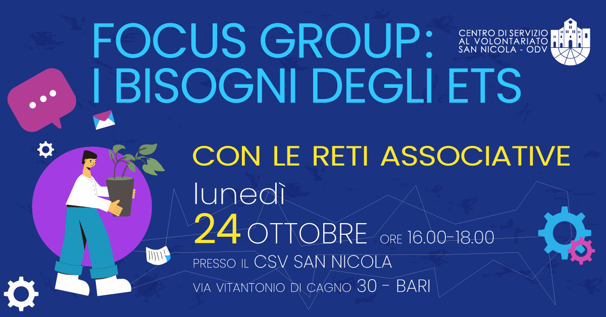 Banner Focus Group reti associative bisogni enti Terzo settore CSV San Nicola