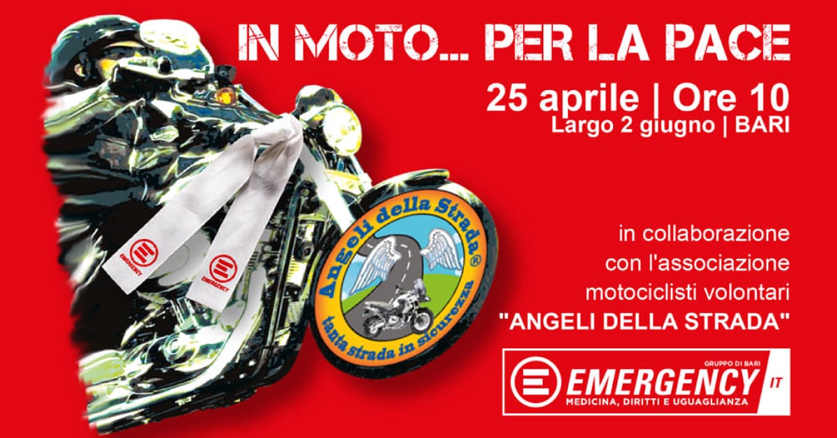 Banner In moto per la Pace Angeli della Strada Motosoccorso OdV Gruppo Emergency di Bari