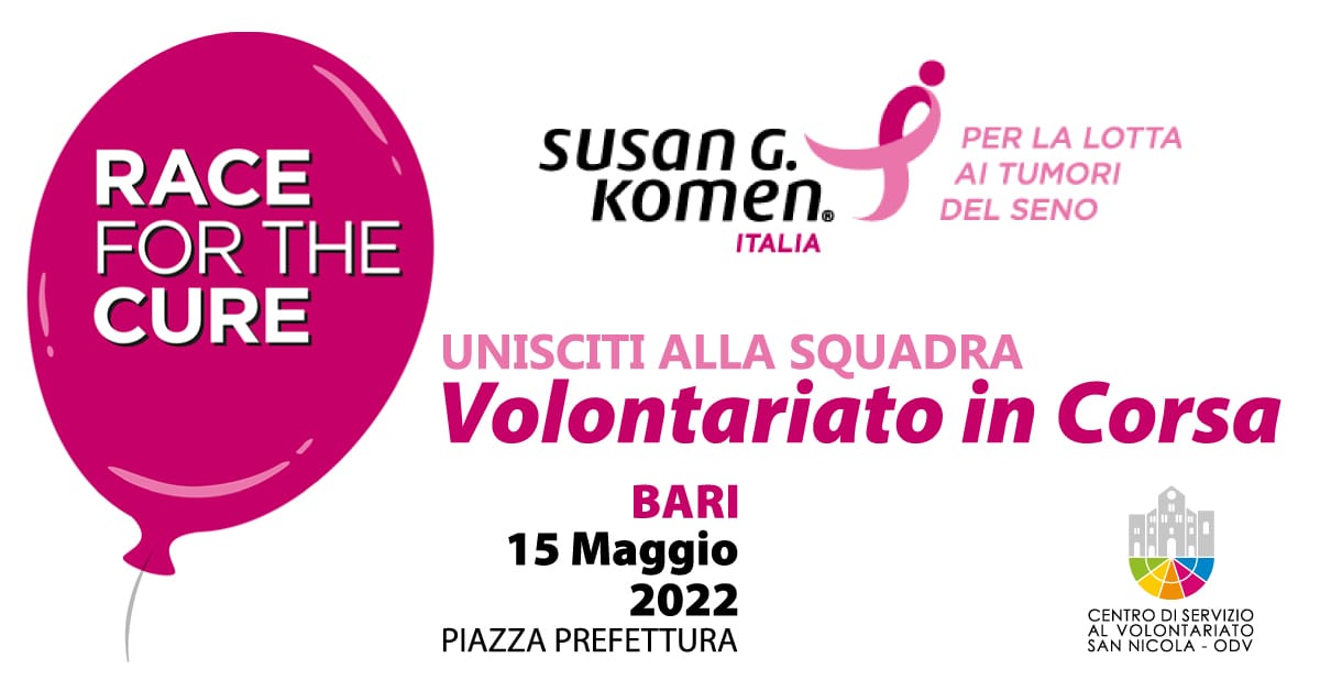 Banner Race for The Cure Bari Volontariato in Corsa CSV San Nicola 15 Maggio 2022 Komen