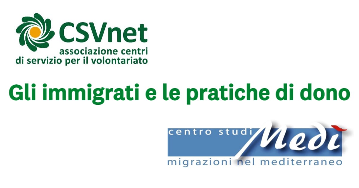 Banner Ricerca dono persone origine immigrata CSVnet Centro Studi Migrazioni Mediterraneo