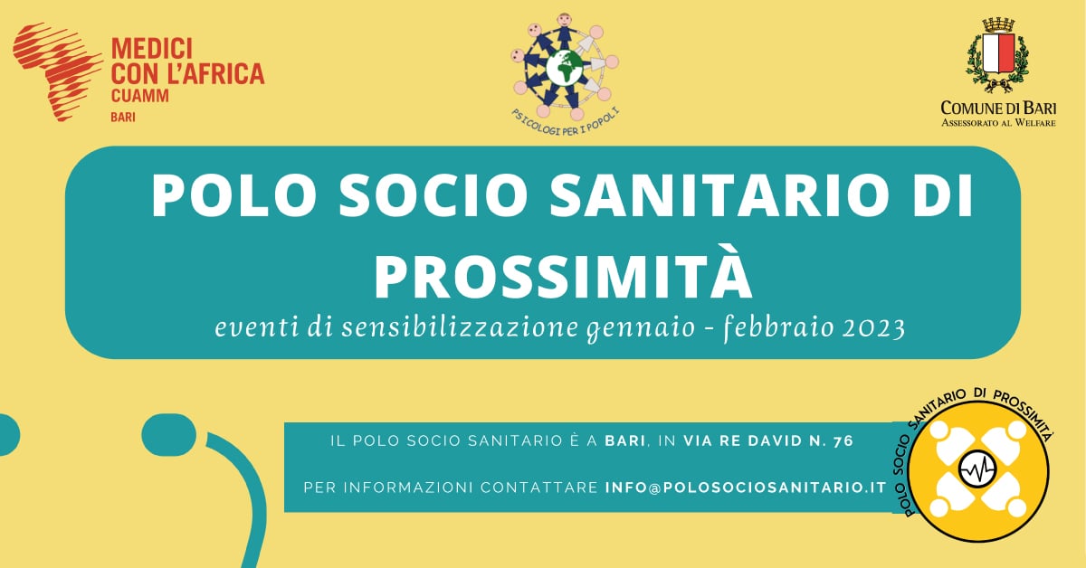Banner eventi Polo socio-sanitario prossimità Bari Gennaio Febbraio 2023