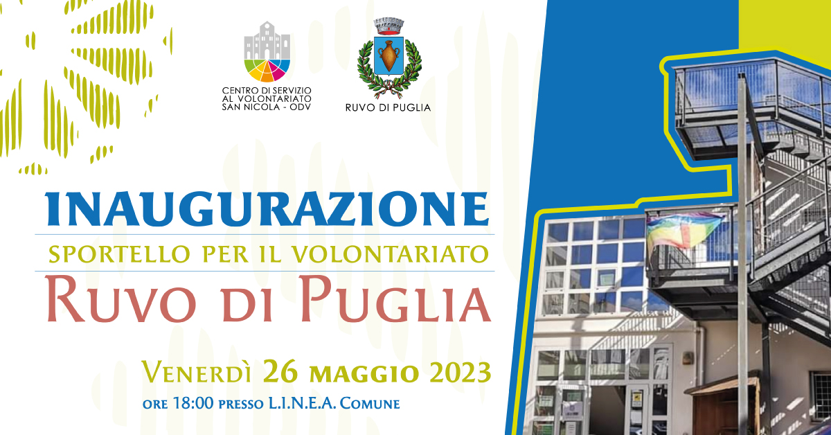 Banner inaugurazione Sportello volontariato Ruvo di Puglia CSV San Nicola