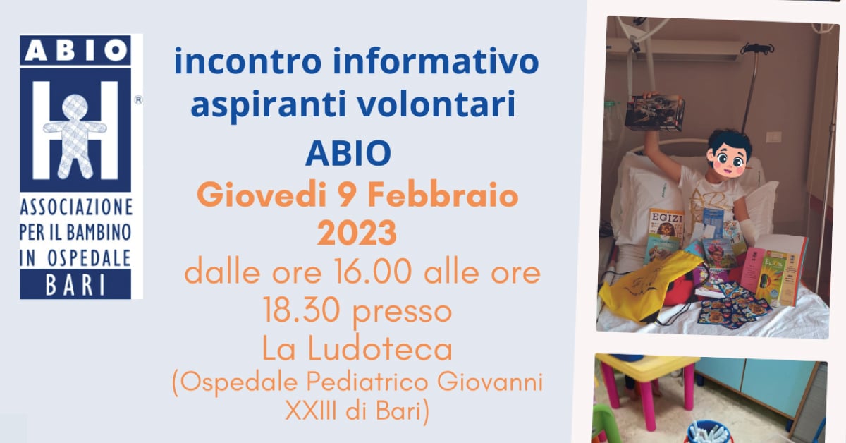 Banner presentazione corso aspirante volontario ABIO Bari