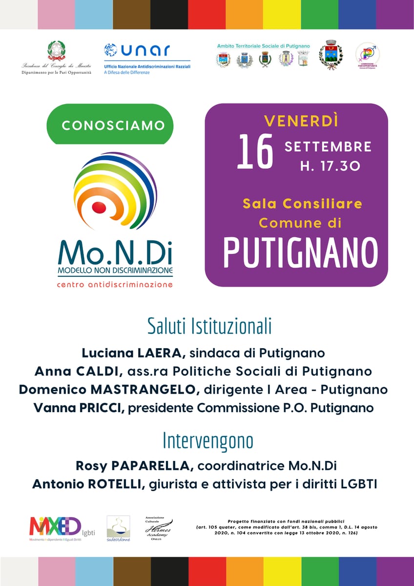 Locandina Mo.N.Di. centro LGBTQI+ presentazione Putignano