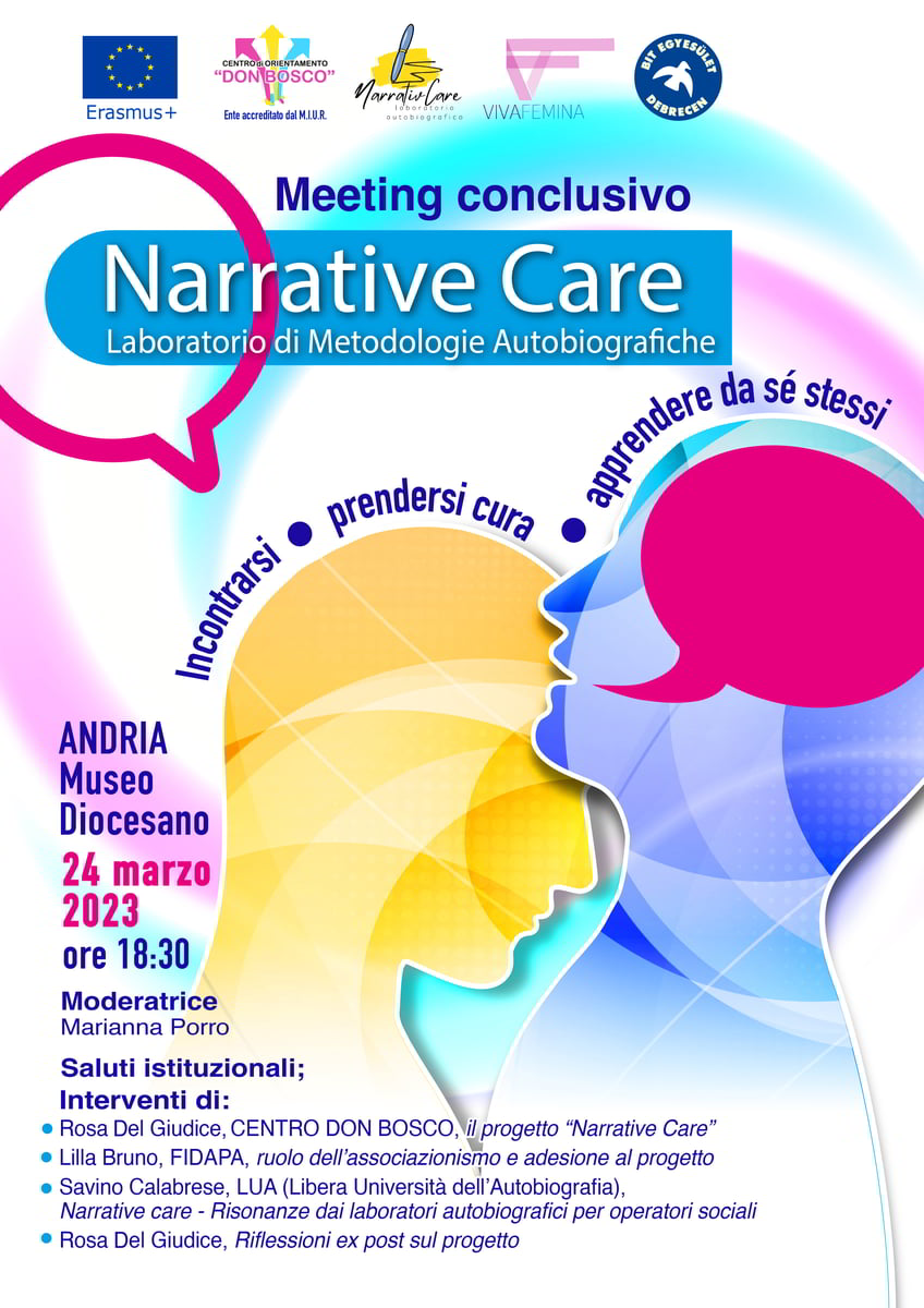 Locandina Narrative Care meeting Centro di Orientamento Don Bosco Andria