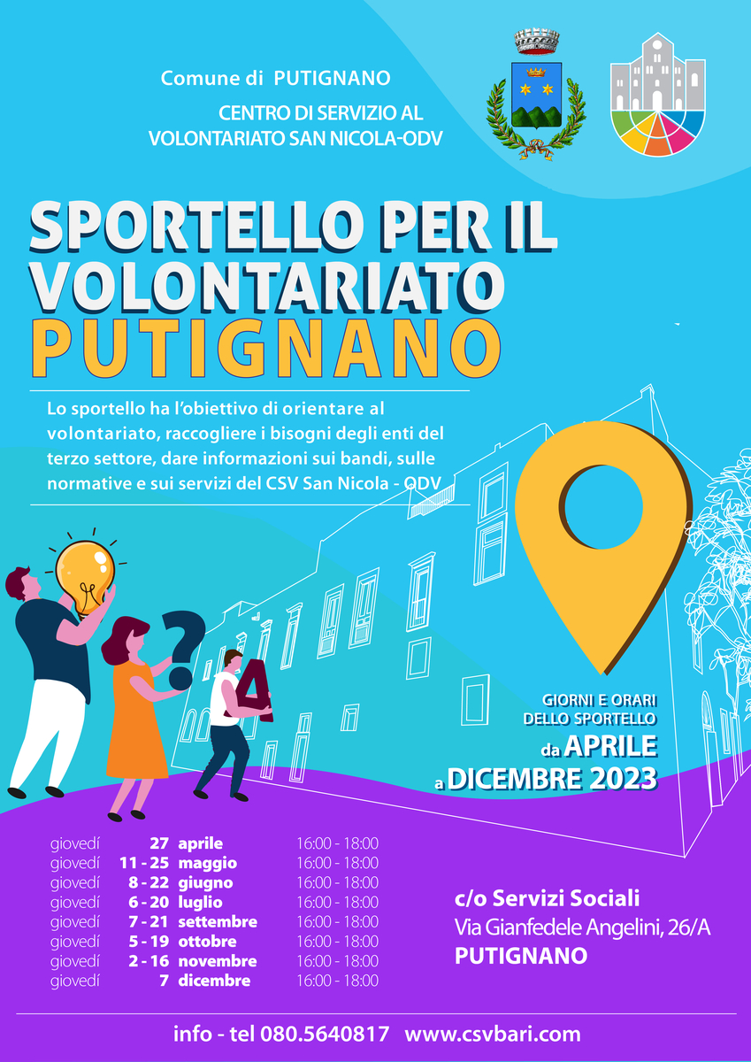 Locandina Sportello per il Volontariato Putignano 2023 CSV San Nicola