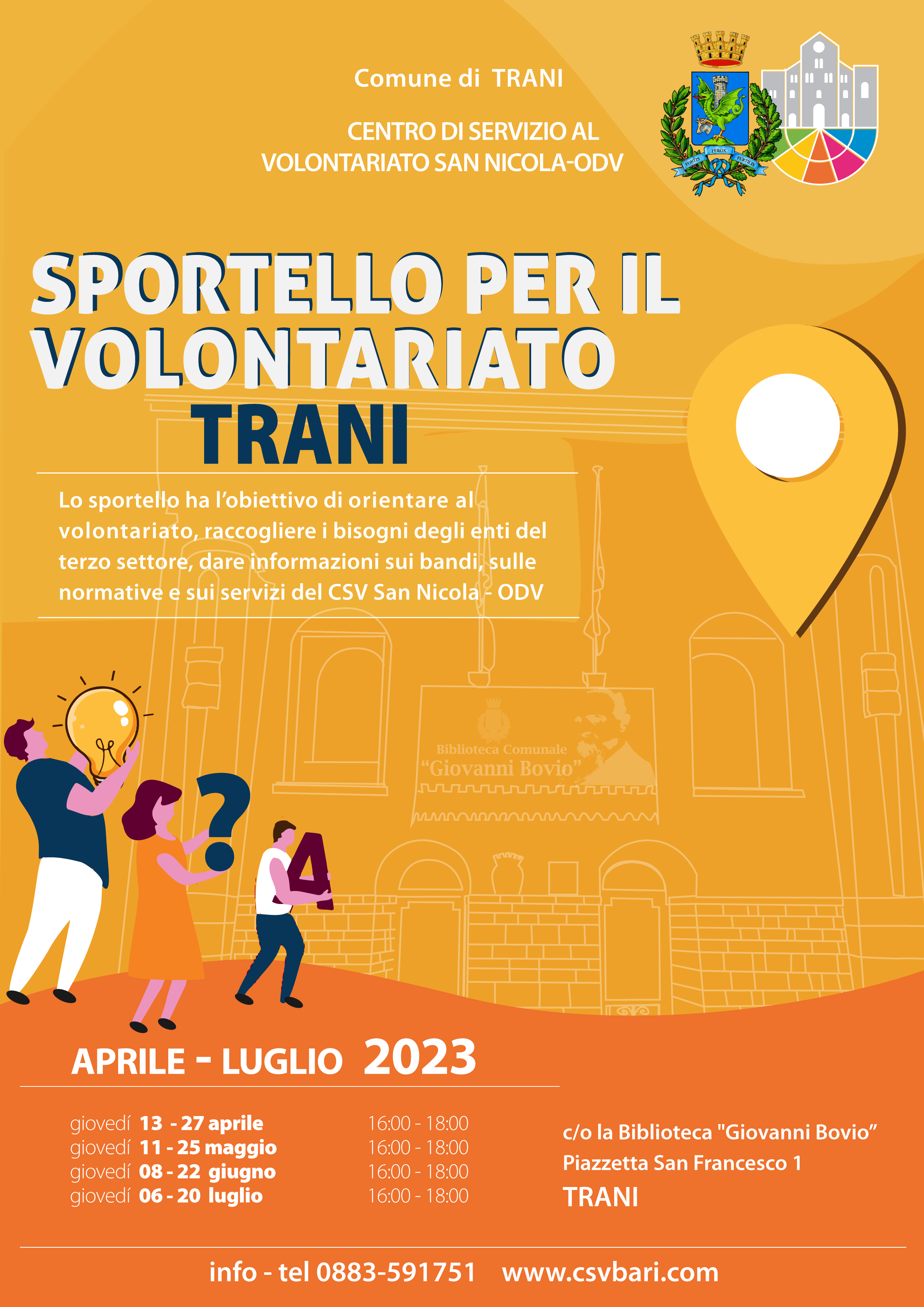 Locandina Sportello per il Volontariato Trani 2023 CSV San Nicola