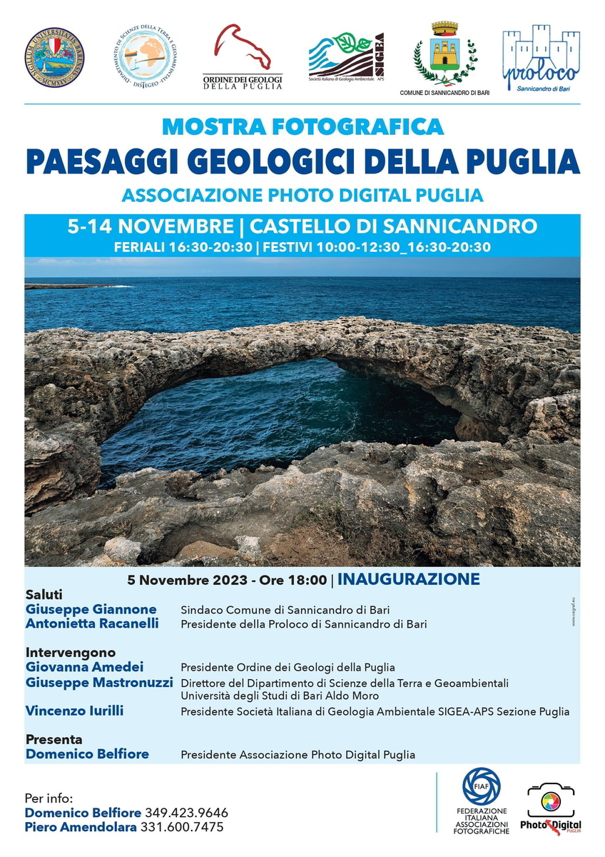 Locandina mostra fotografica Paesaggi Geologici della Puglia SIGEA 2023