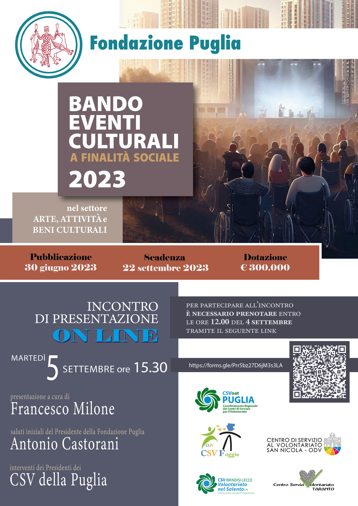 Locandina presentazione bando Fondazione Puglia CSV