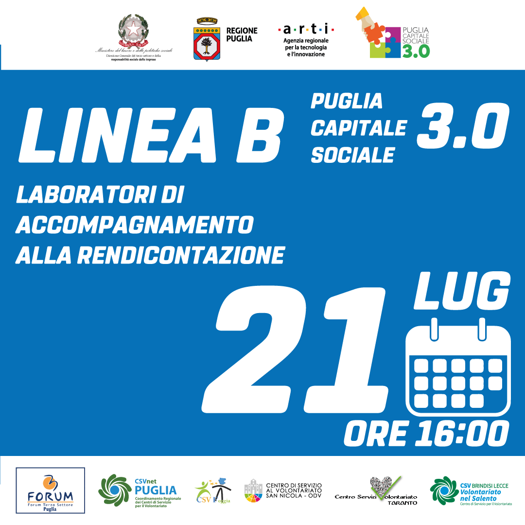 Locandina rendicontazione Puglia Capitale Sociale 3.0 LINEA B