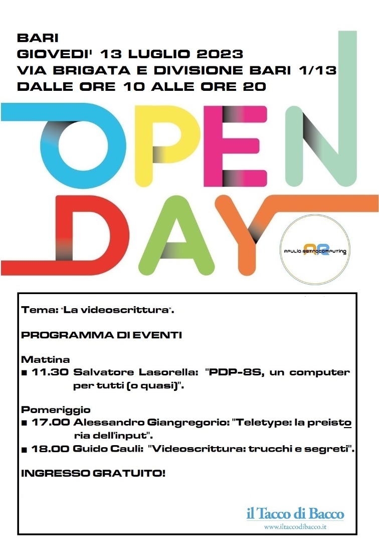 Open Day Summer edition 2023 La Videoscrittura Apulia Retrocomputing OdV