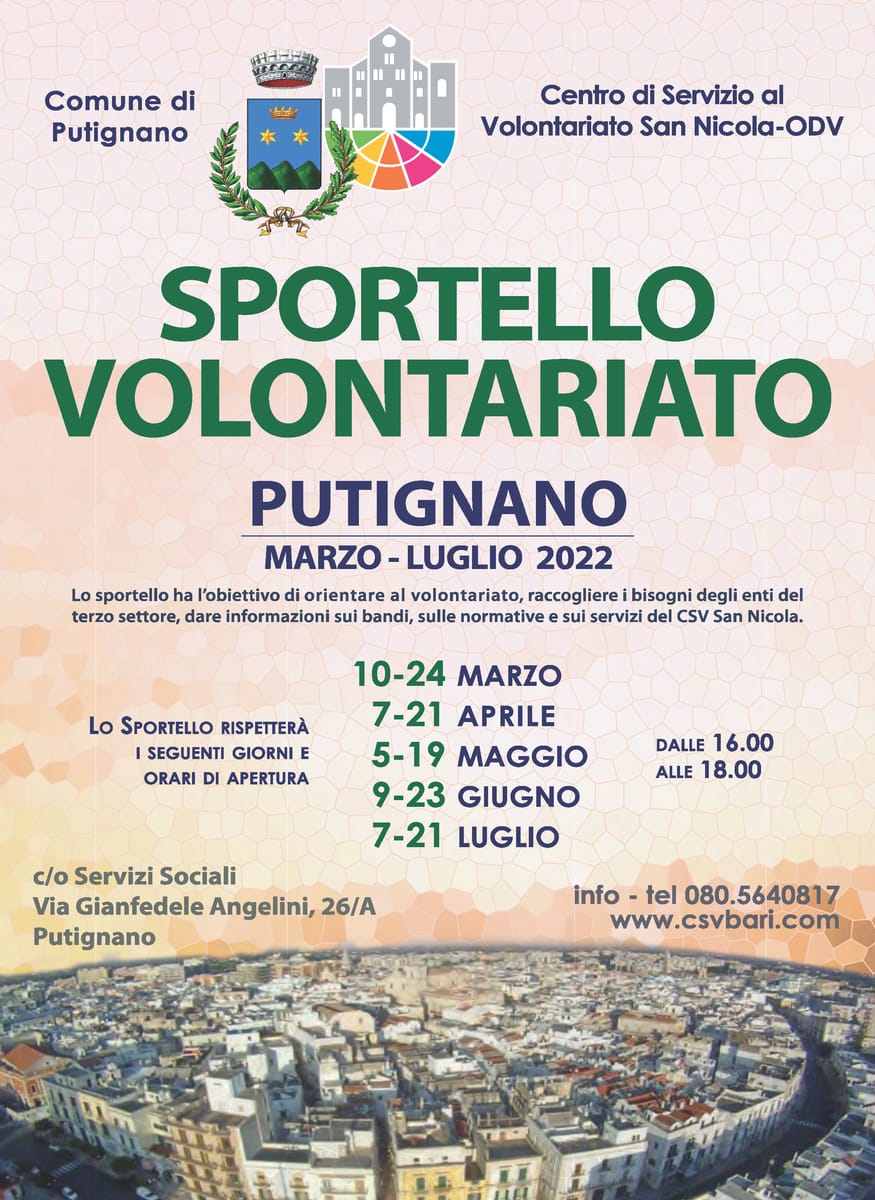 locandina Sportello per il Volontariato CSV San Nicola Putignano 2022