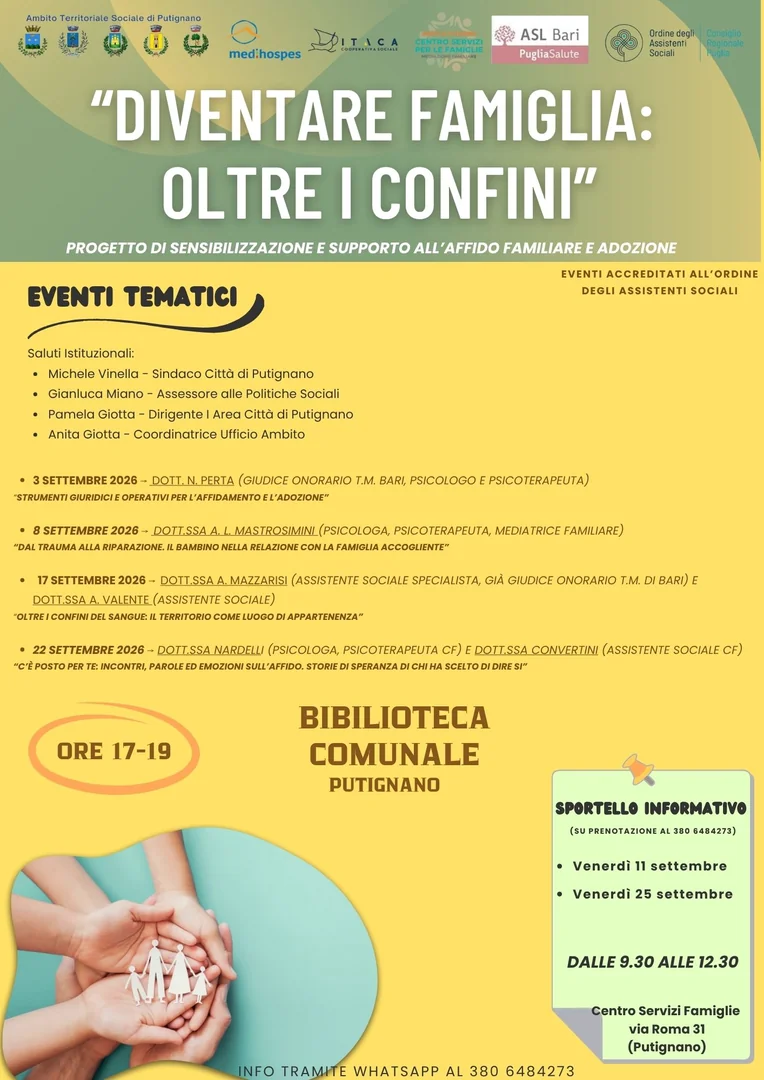 L’Ambito Territoriale Sociale di Putignano propone incontri sull’affido familiare e sull’adozione - edizione Putignano