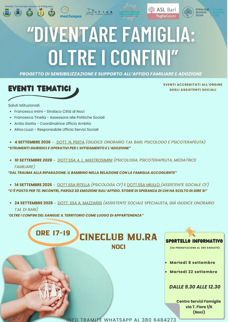L’Ambito Territoriale Sociale di Putignano propone incontri sull’affido familiare e sull’adozione - edizione Noci