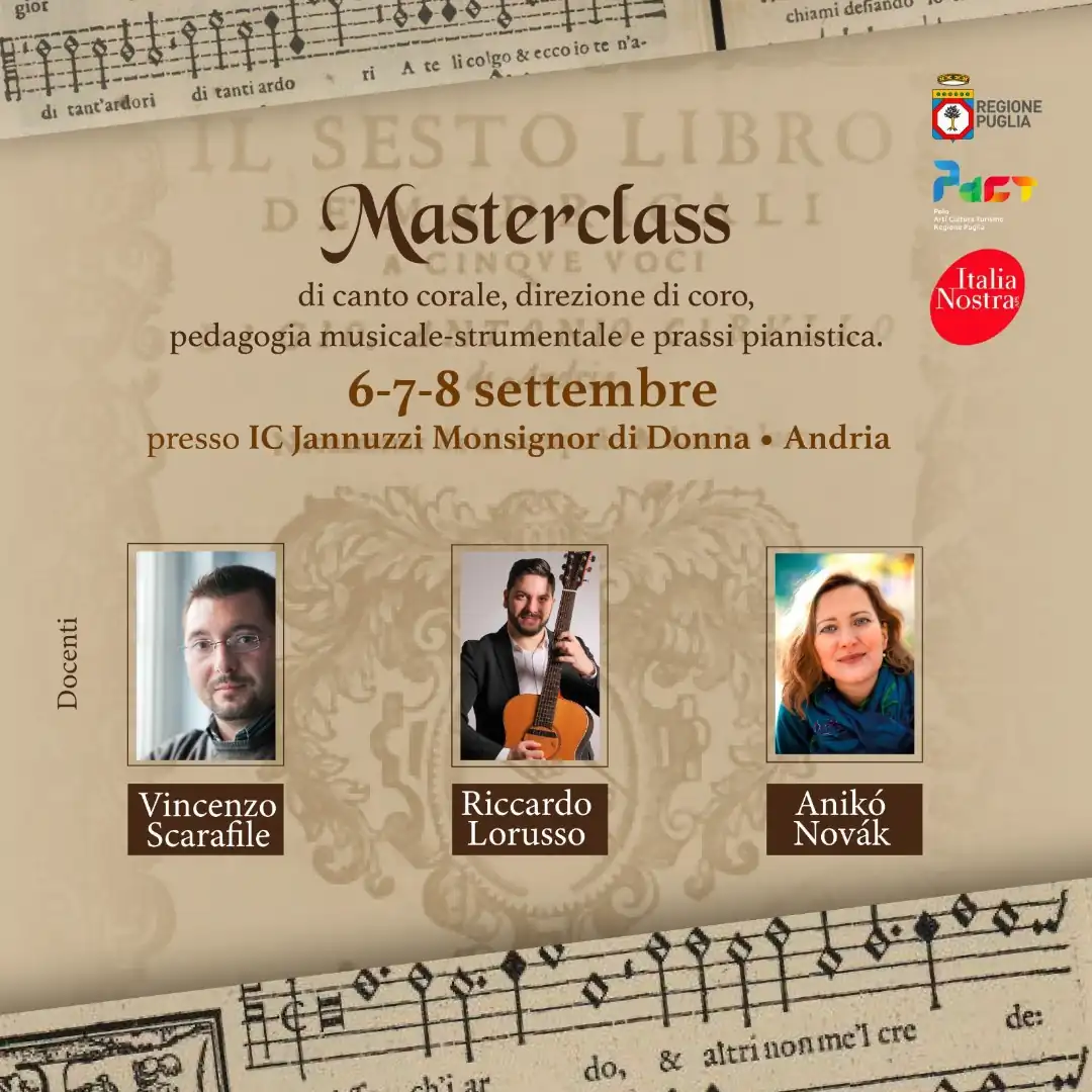 Dal 6 all'8 Settembre 2024, Italia Nostra - Sezione di Andria organizza “Tesori nascosti di Andria: il Cirullo di Andria e la riscoperta di un illustre musicista del XVI secolo”, un festival dedicato alla riscoperta del madrigalista andriese del '500, Giovanni Antonio Cirullo. Evento finanziato dal Polo Arti Cultura e Turismo della Regione Puglia e inserito nel programma del Festival Castel dei Mondi 2024. La città di Andria, ospiterà concerti, conferenze e masterclass per far conoscere al grande pubblico l'opera e l'eredità artistica di Cirullo, riportando alla luce melodie e armonie dimenticate del XVI secolo.
