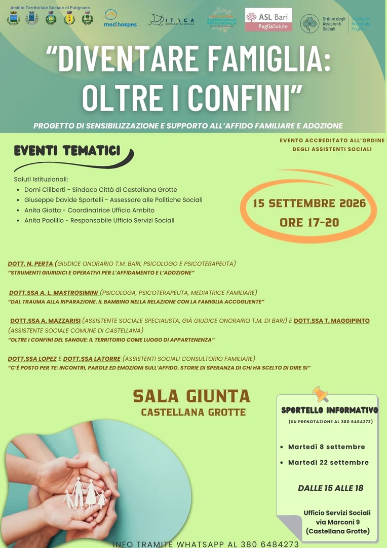 L’Ambito Territoriale Sociale di Putignano propone incontri sull’affido familiare e sull’adozione - edizione Castellana Grotte