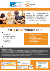 Corso di sensibilizzazione all’approccio ecologico-sociale ai problemi alcol correlati e complessi al benessere nella comunità (Metodo Hudolin)