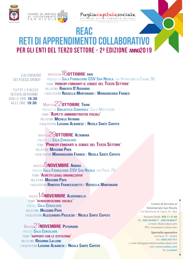 Locandina Focus group - Progetto REAC seconda edizione 2019 1024