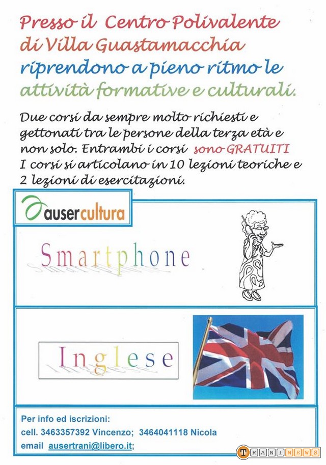 Locandina corso smartphone e inglese Nonno e Nonna Auser Cultura Trani