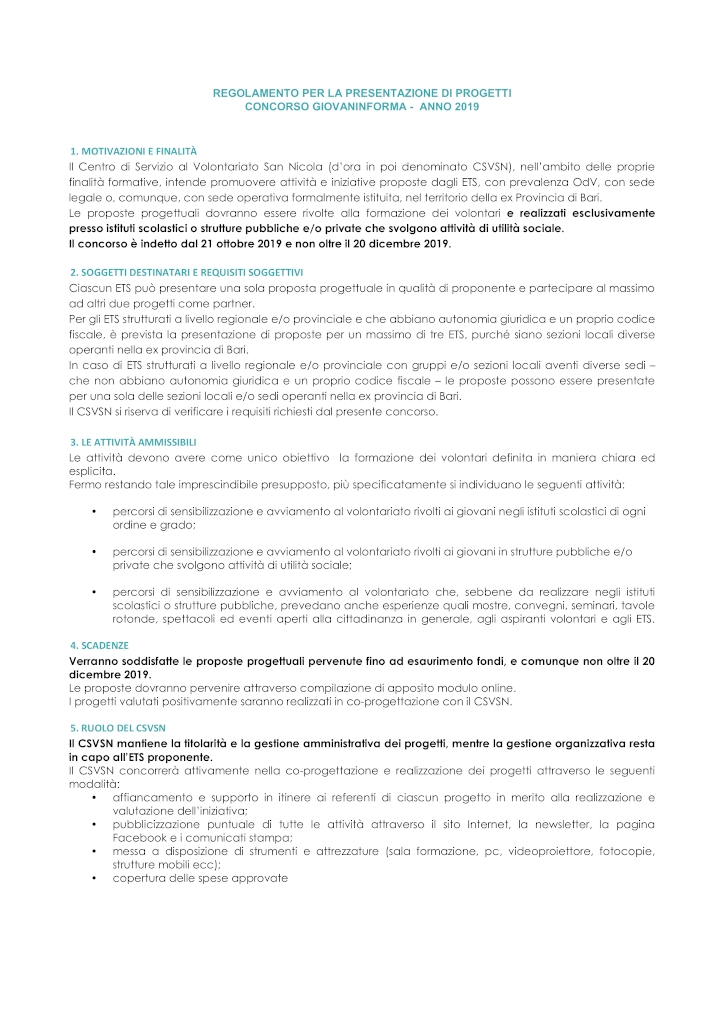 Regolamento GIOVANINFORMA 20191021 CSVSN