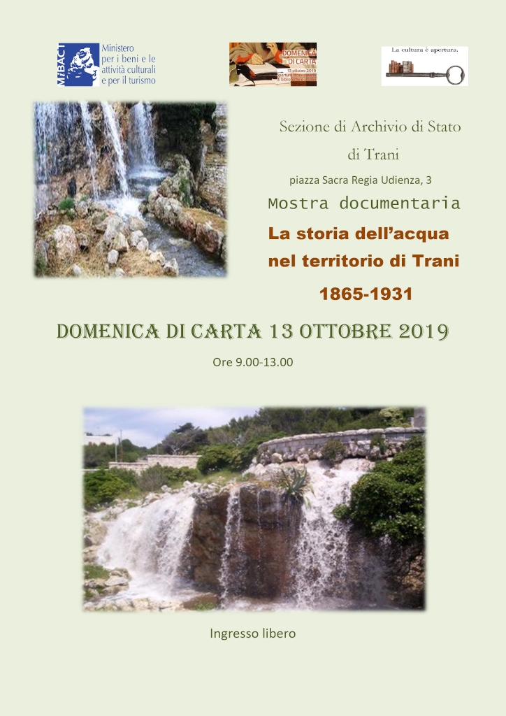 locandina Domenica di Carta - Sezione di Archivio di Stato di Trani ottobre 2019 1024