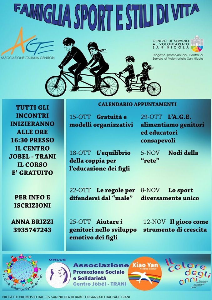 locandina Famiglia Sport e Stili di Vita AGE TRANI - Progetto CSVSN