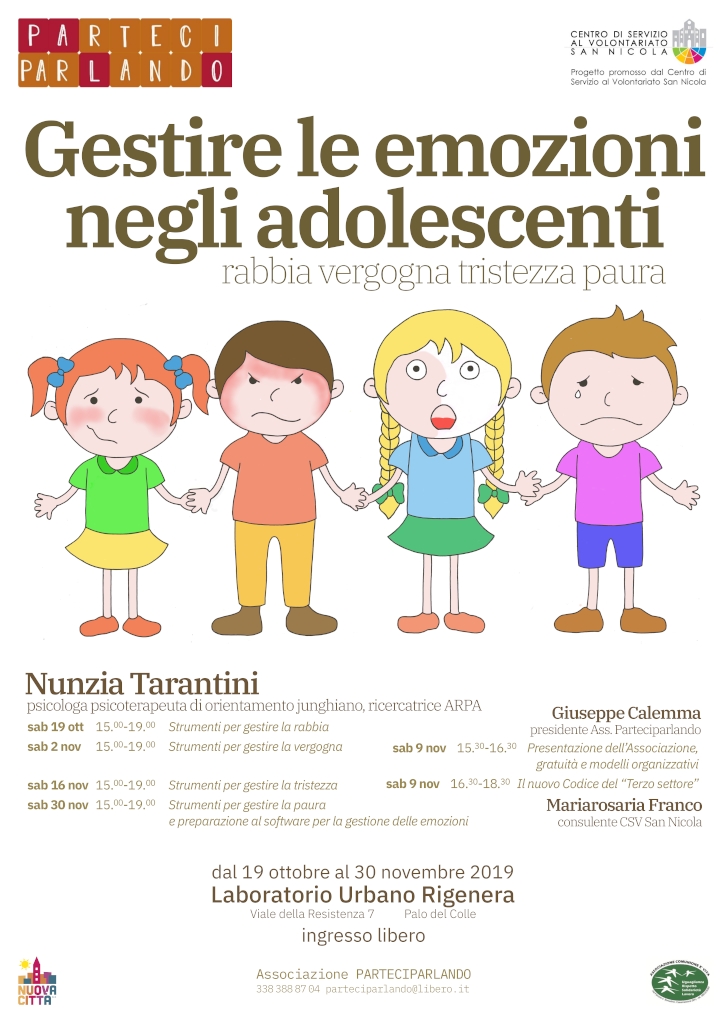 locandina Gestire emozioni adolescenti Parteciparlando progetto CSVSN