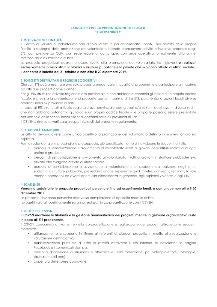 regolamento concorso giovanidee 20191021 CSVSN -