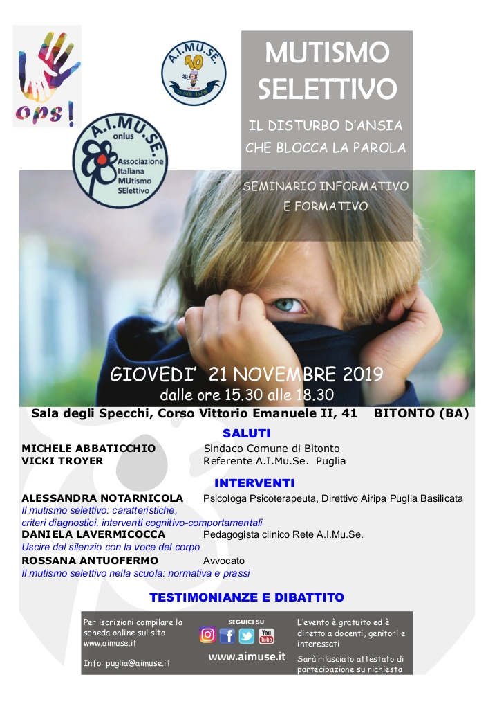 Locandina Mutismo selettivo il disturbo d’ansia novembre 2019 - AIMUSE