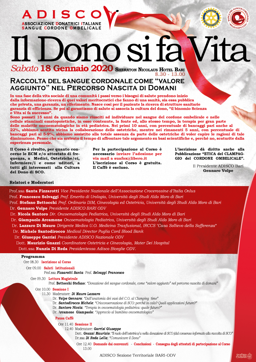 Locandina convegno Il dono si fa Vita - ADISCO