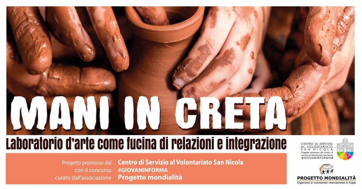 Banner Mani in creta Progetto Mondialità Trani #GIOVANINFORMA - CSVSN r