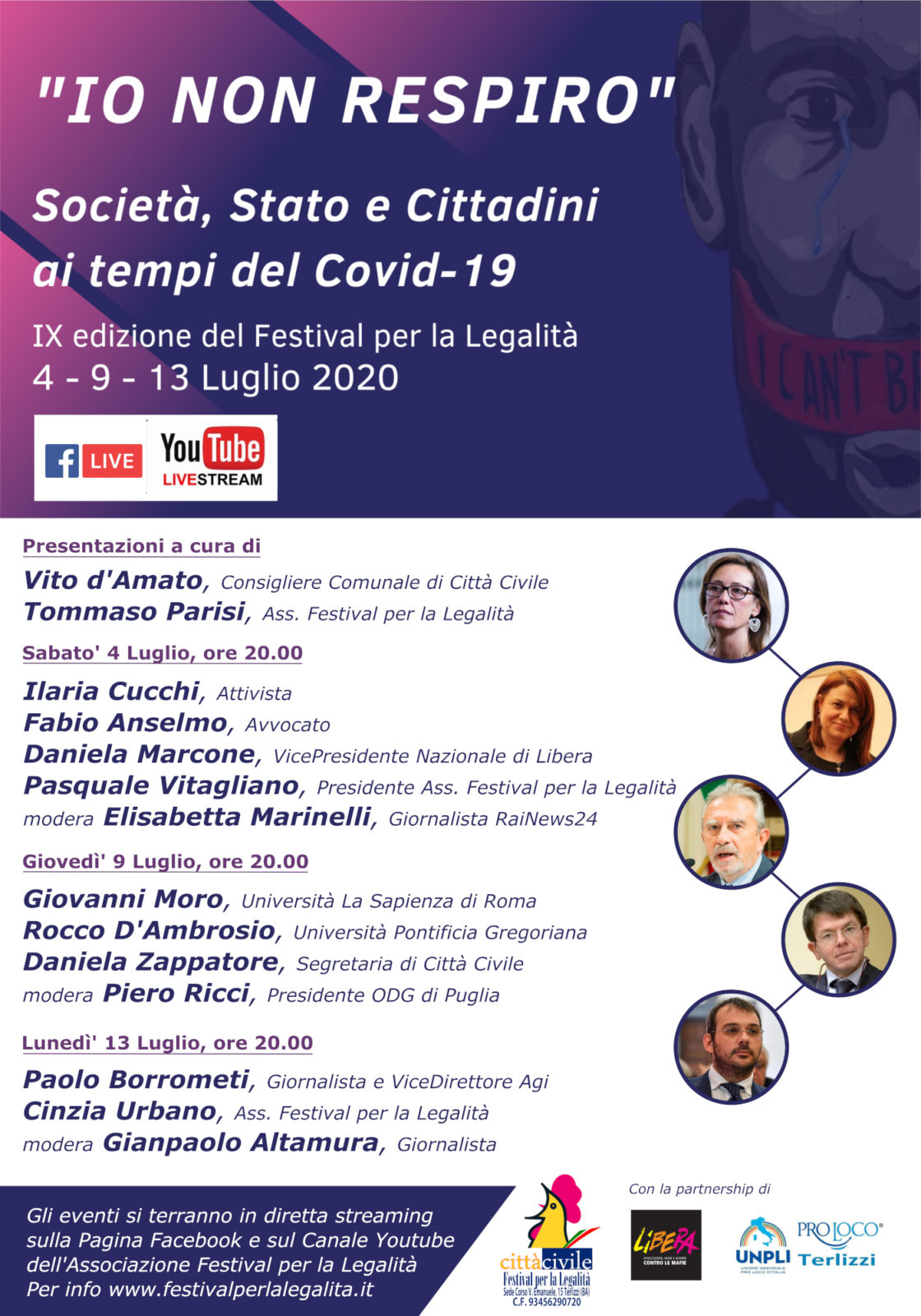 Locandina Io non respiro Società Stato e Cittadini ai tempi del Covid-19 - Festival per la Legalità Terlizzi 2020