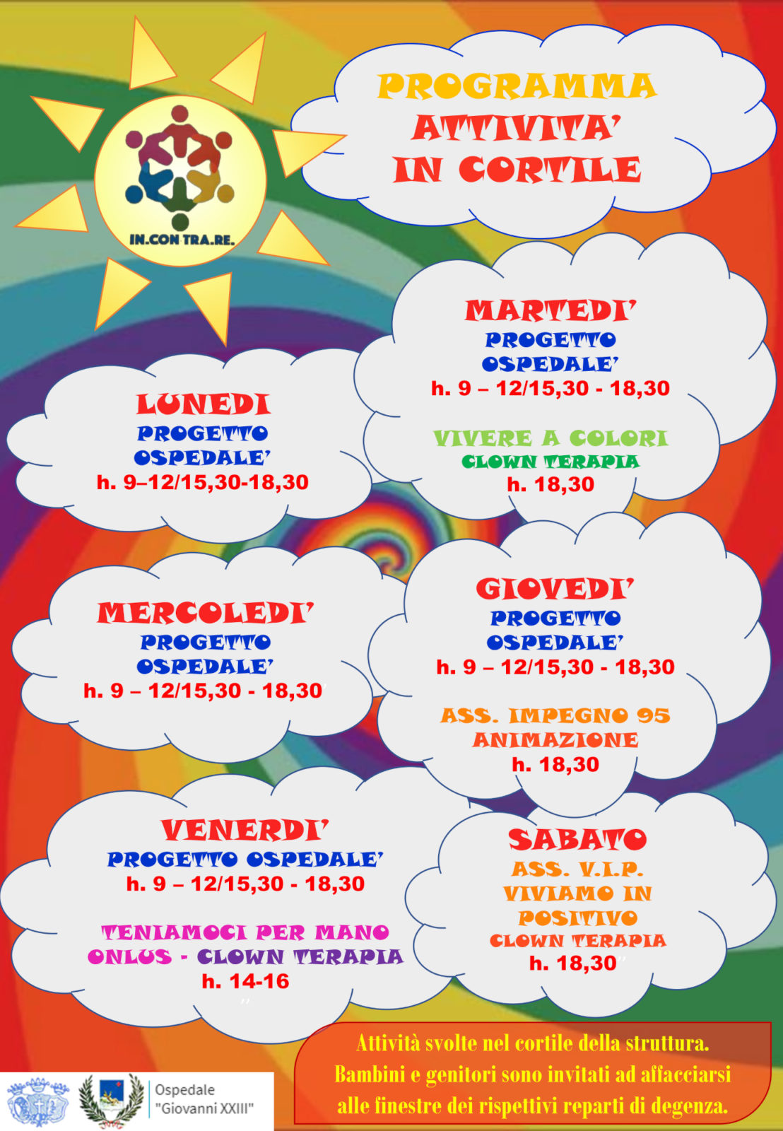 Locandina attività in cortile pediatrico agosto 2020 rete incontrare-