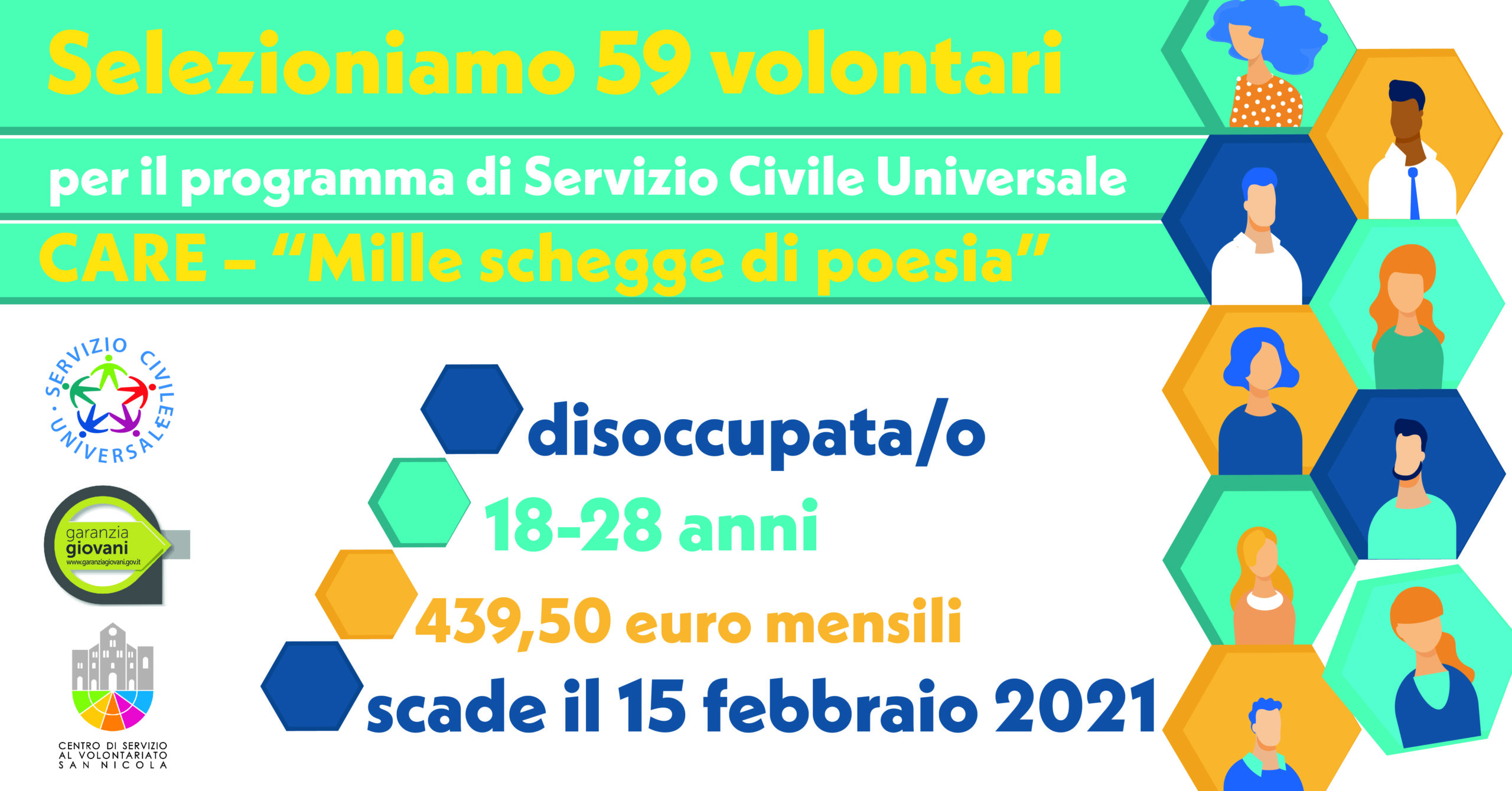 Banner CARE Mille schegge di poesia SCU Garanzia Giovani CSV San Nicola