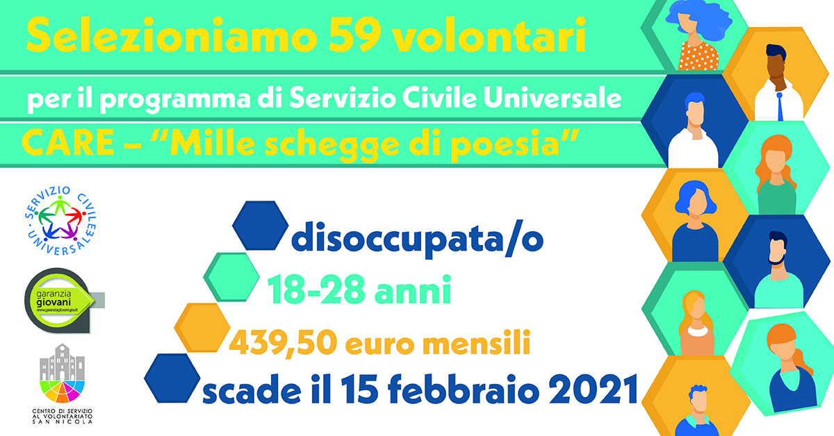 Banner CARE Mille schegge di poesia SCU Garanzia Giovani CSV San Nicola