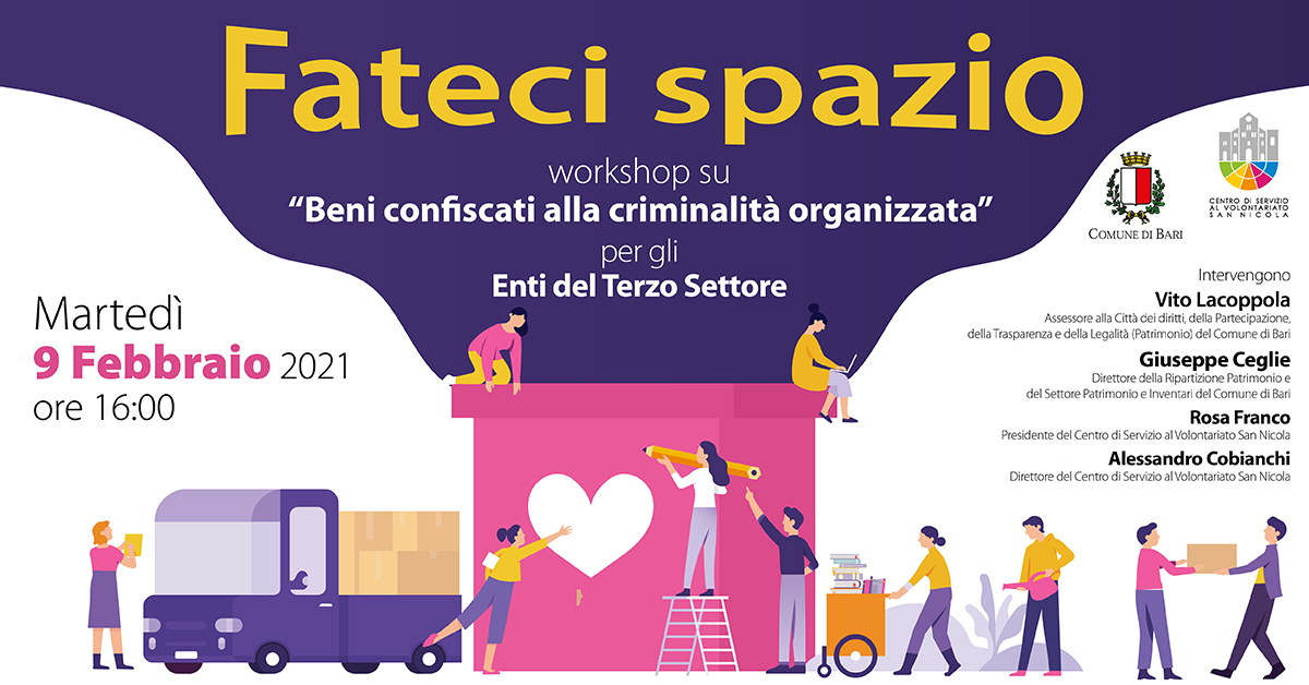 Banner workshop Concessione in uso beni confiscati alla criminalità - Fateci spazio