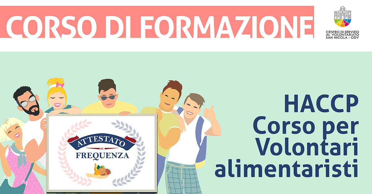 Banner corso formazione HACCP - Corso per Volontari alimentaristi CSV San Nicola