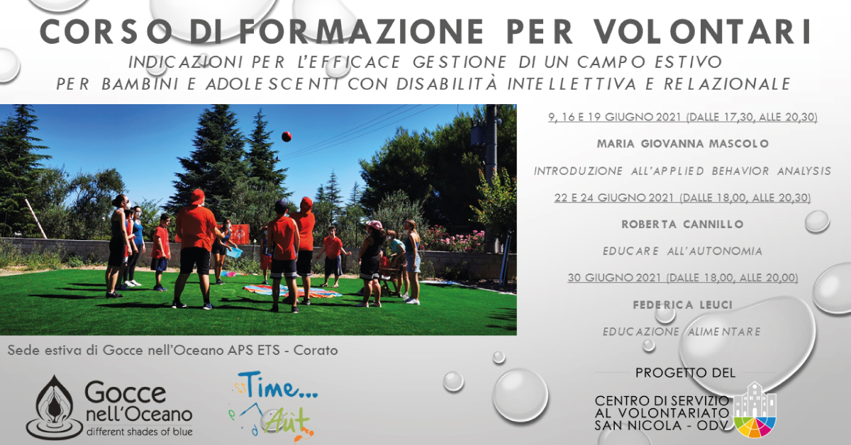Banner formazione indiretta CSV San Nicola Gocce nell'Oceano APS campo estivo minori con disabilità