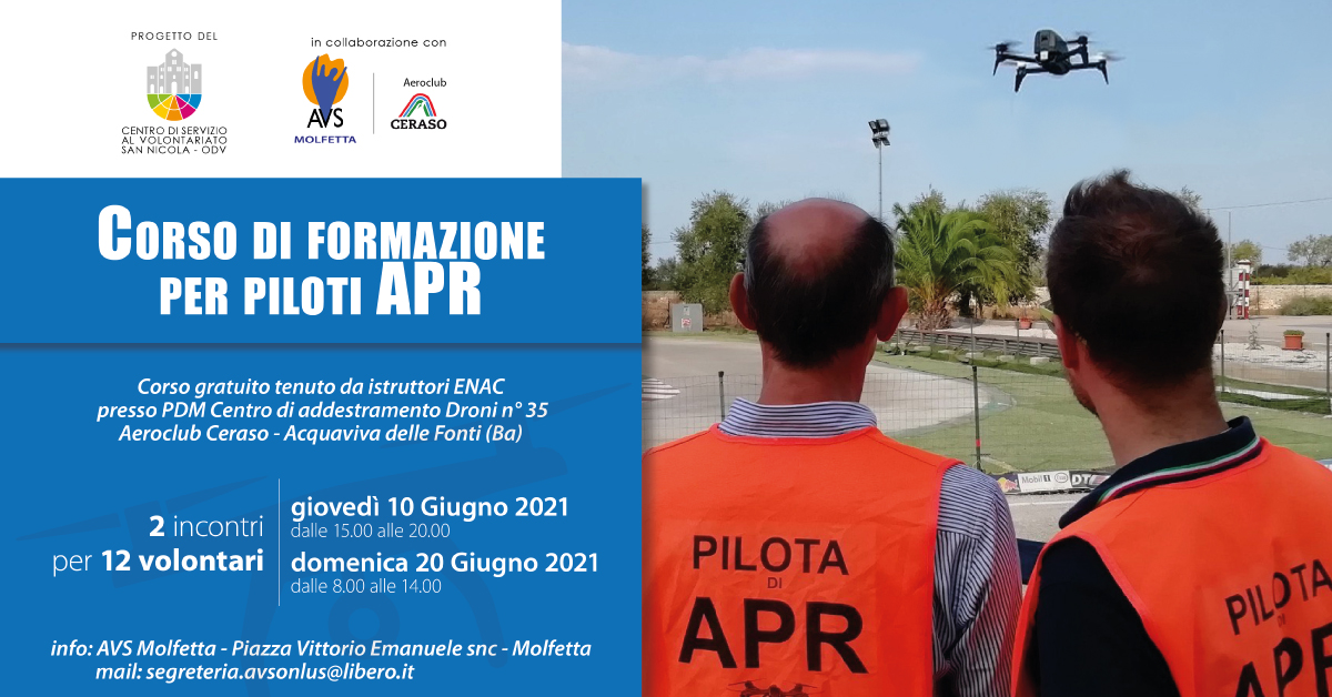 Banner Corso di formazione per Piloti APR CSV San Nicola AVS Molfetta Formazione indiretta