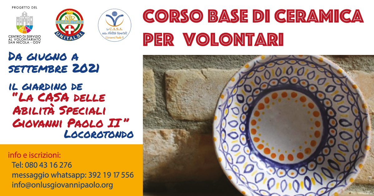 Banner-Formazione-indiretta-CSV-San-Nicola-Associazione-Giovanni-Paolo-II-Locorotondo-Corso-di-ceramica-per-volontari