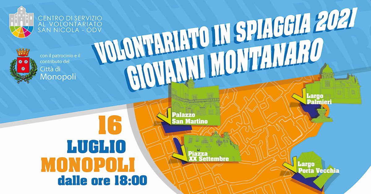 Banner Volontariato in Spiaggia 2021 Giovanni Montanaro 16 Luglio Monopoli