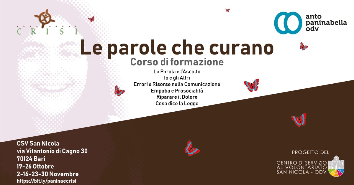 Banner Formazione indiretta CSV San Nicola Anto Paninabella OdV Le Parole che Curano