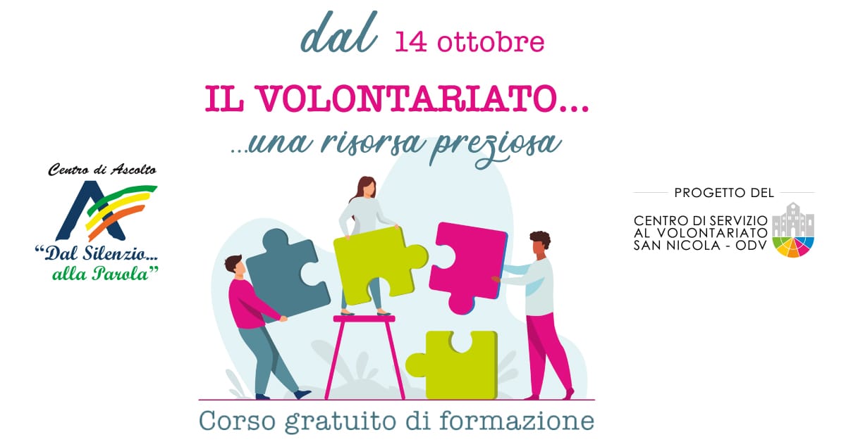 Banner Formazione indiretta CSV San Nicola Dal Silenzio alla Parola OdV Il Volontariato una risorsa preziosa