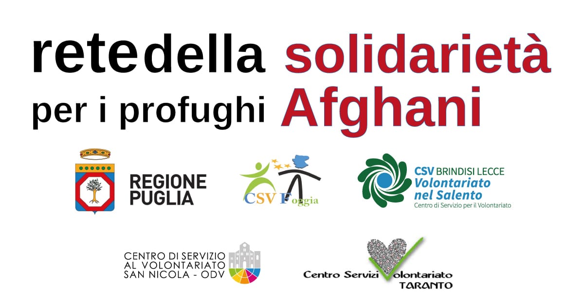 Banner protocollo intesa Regione Puglia Csv pugliesi profughi Afghani