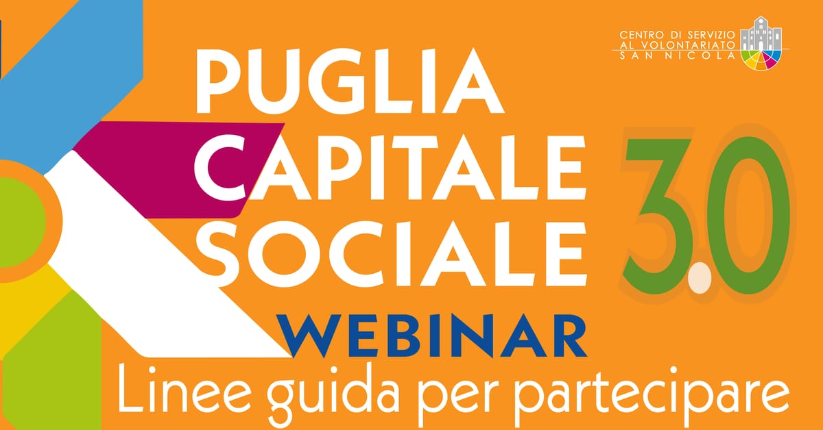 Banner webinar CSV San Nicola Linee guida per partecipare a PugliaCapitaleSociale 3.0