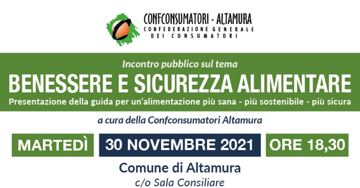 Banner Benessere e sicurezza Alimentare Confconsumatori Altamura