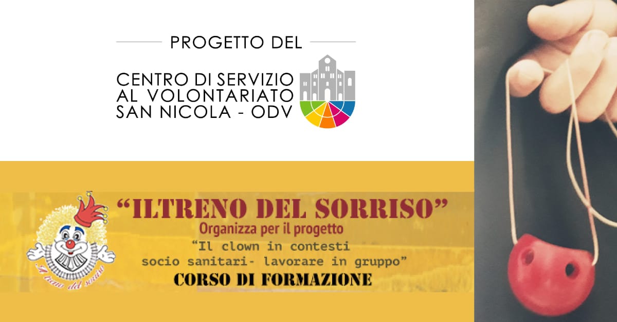 Banner Formazione indiretta CSV San Nicola Il Treno del Sorriso - OdV Il clown in contesti socio sanitari lavorare in gruppo