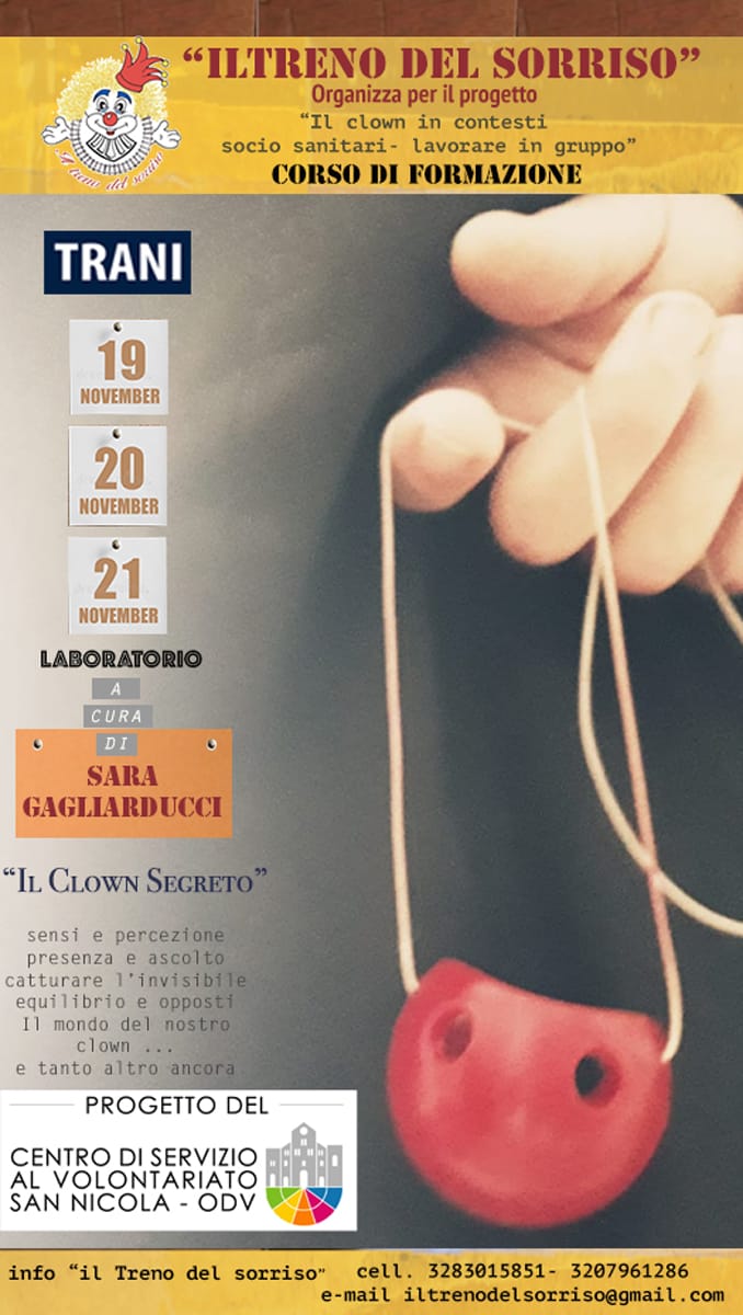 Locandina Formazione indiretta CSV San Nicola Il Treno del Sorriso - OdV Il clown in contesti socio sanitari lavorare in gruppo